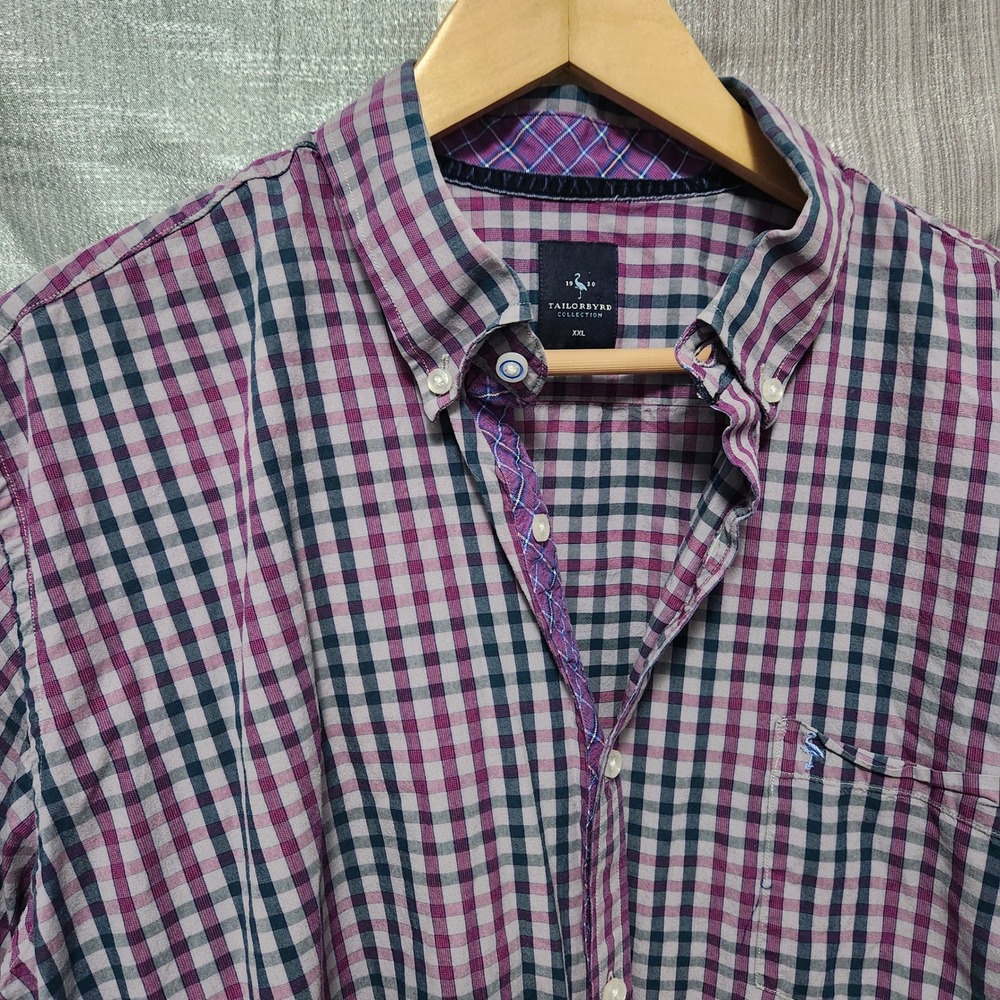 Tailorbyrd Collection Mens XXL Purple Blue Plaid Button Down Shirt Flip Cuff